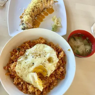 Kimchi Fried Rice With Spam and Geisha Roll