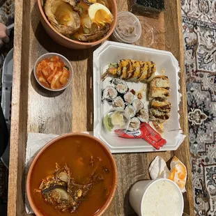 Yukgajang , miso ramen, spicy crunch roll, albacore roll