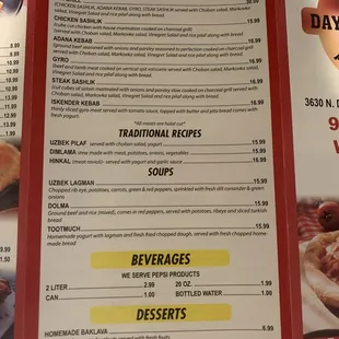 Turkish menu