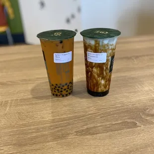 Thai milk tea and caramel boba tea