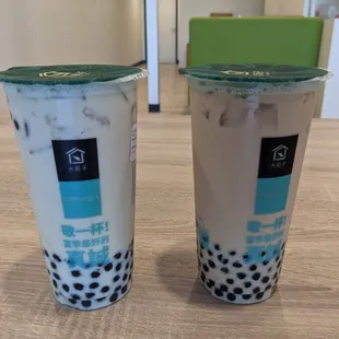 Green Milk Tea with boba and Boba Milk Tea