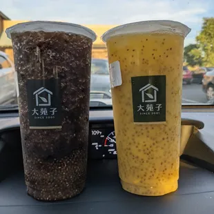 Black Crystal with chia seeds and Mango Green Tea with chia seeds