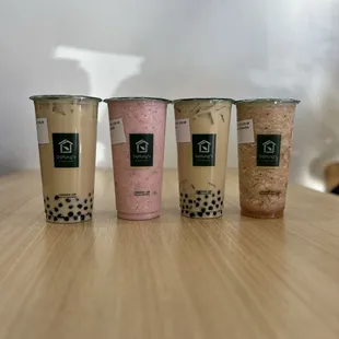Oolong Milk tea, strawberry fresh milk, oolong milk tea, banana milk tea