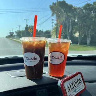 The $1 &amp; $2 deals for coffee, teas and snow cones.  Add syrups at extra charge