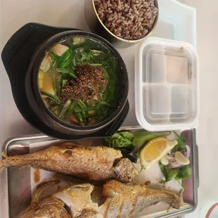This I ordered combo menu : Grilled yellow fish with soy bean paste stew. Look great also good tasted.