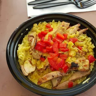 "Thai" Coconut Curry Chicken Rice Bowl ($9.99 at Sunset Park'd). Chicken is often boring, but this was great.