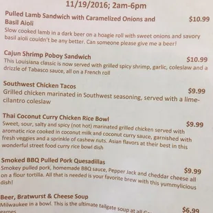 Today's occasional menu