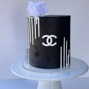 a black and white chanel cake