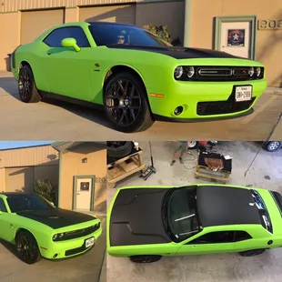 All matte lime green and matte black color change wrap.