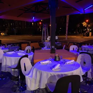 tables with white tablecloths