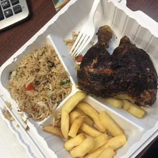 Quarter chicken with rice and fries. This was before I began eating actual portion sizes shown.