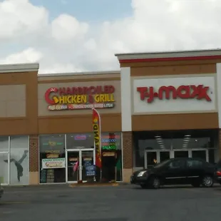 a car parked in front of the store