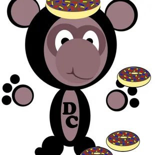 a cartoon monkey with a donut on his head