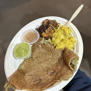 Mung been dosa (pesarattu) with eggplant and sweet potato/regular potato