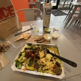 Rice and salad combo with lamb&amp;beef and falafel.