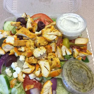 Chicken (chopped) over Greek salad