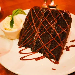 a piece of chocolate cake on a plate