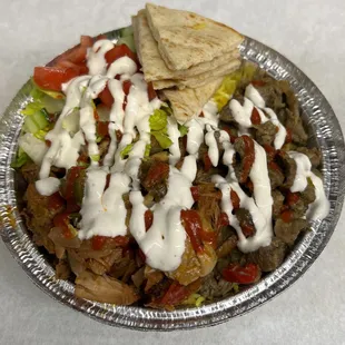 Halal Lamb Bowl w turmeric rice &amp; salad