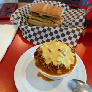 Close is the seitanic chili, far is the #1 egg &amp; cheese