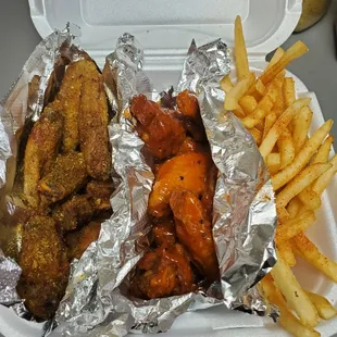 20 piece split lemon pepper &amp; hot with fries