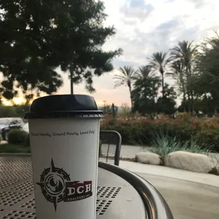 a coffee cup on a table