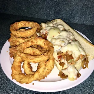 Southwestern chicken philly with onion rings