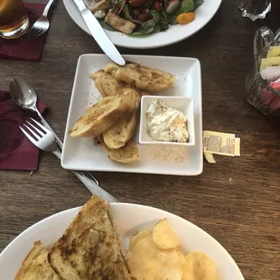 Dugger sandwich, Green Chili Pepper dip, and Strawberry walnut salad.