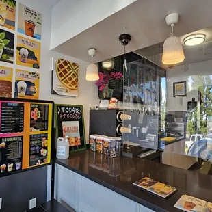 the counter of a restaurant