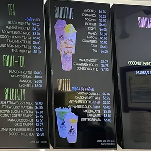 Menu and prices in January 2025
