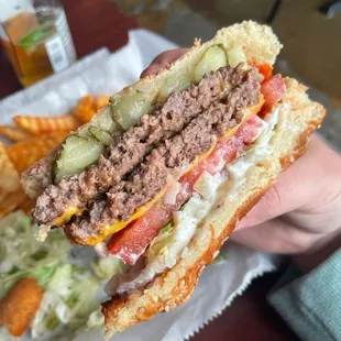 The "cheeseburger" is actually a double! What a nice surprise