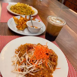 Pad Thai/Crab Wrappers/Thai ice coffee/Pineapple Fried Rice