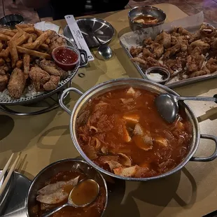 Cheese Island Spicy Kimchi Stew with Pork Fried Whole Squid