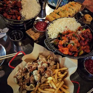 Honey Butter Popcorn Chicken with French Fries