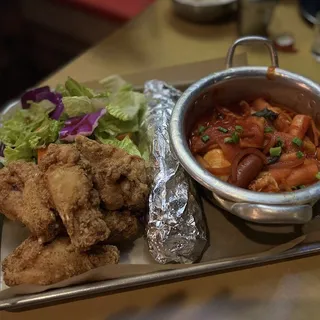 Bulgogi Roll, Chicken Wings (6 Pieces), and Spicy Rice Cakes