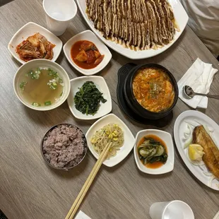 Fried Pork Cutlet ( donkatsu) and Seafood Silken Tofu Stew (soonduboo)