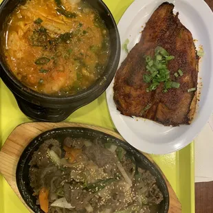 a variety of foods on a tray
