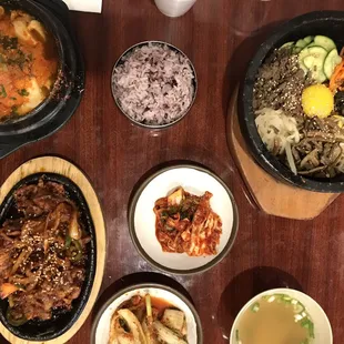 Bibimbap. Silken tofu. Spicy pork. Yummy sides