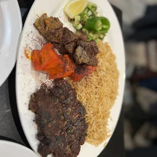 Triple Kabob Murgh, Teka and Chaplee Kabob