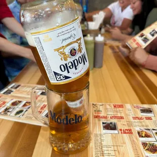 a bottle of beer on a table