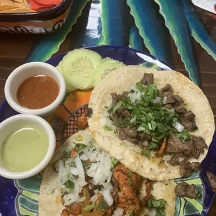 2-tacos one beef/steak &amp; Barbacoa