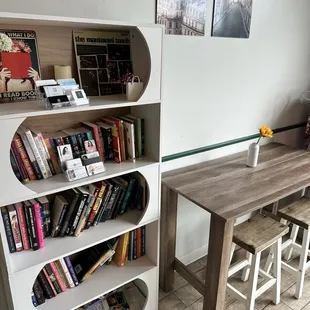 Book shelf and more seating up front