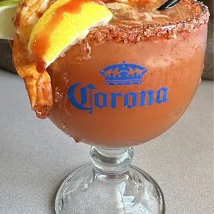 Super Michelada with huge shrimps!