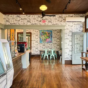the interior of a cafe