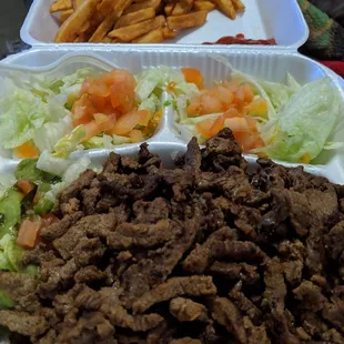 Carne Asada plate with all lettuce. And fries!