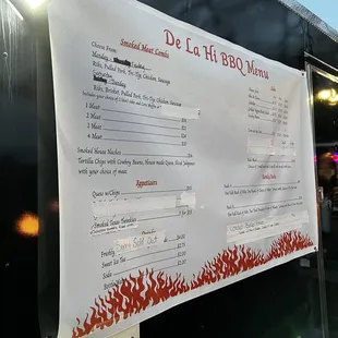 Menu with prices