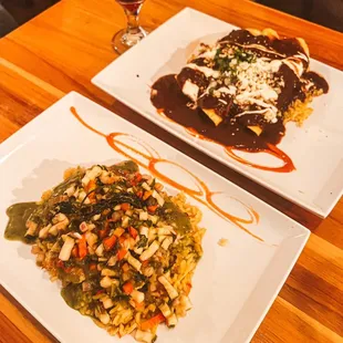 Chicken Green Gazpacho, Enmoladas de Pollo &amp; Hibiscus Tea
