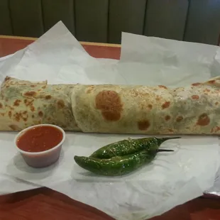 The family burrito.. huge.. and they always roast hot peppers for me