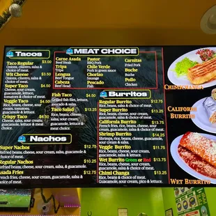 a menu for the restaurant