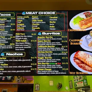 a menu for the restaurant