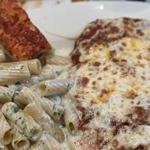 Chicken Parmigiana sub rigatoni Alfredo Sauce